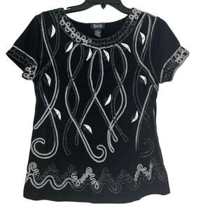 Objects D’art Vintage 90s Y2K All Over Embroidered Metallic Short Sleeve Top Med